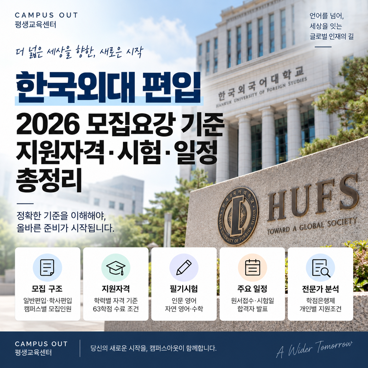 한국외대 편입 2026 모집요강 기준 지원자격·시험·일정 분석