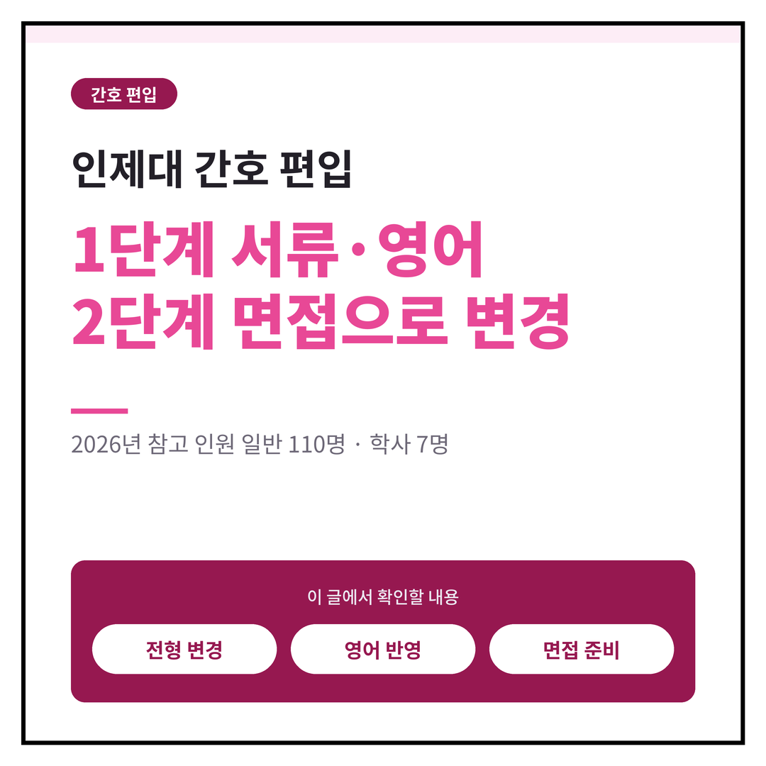 인제대 간호 편입, 1단계 서류·영어 2단계 면접으로 변경