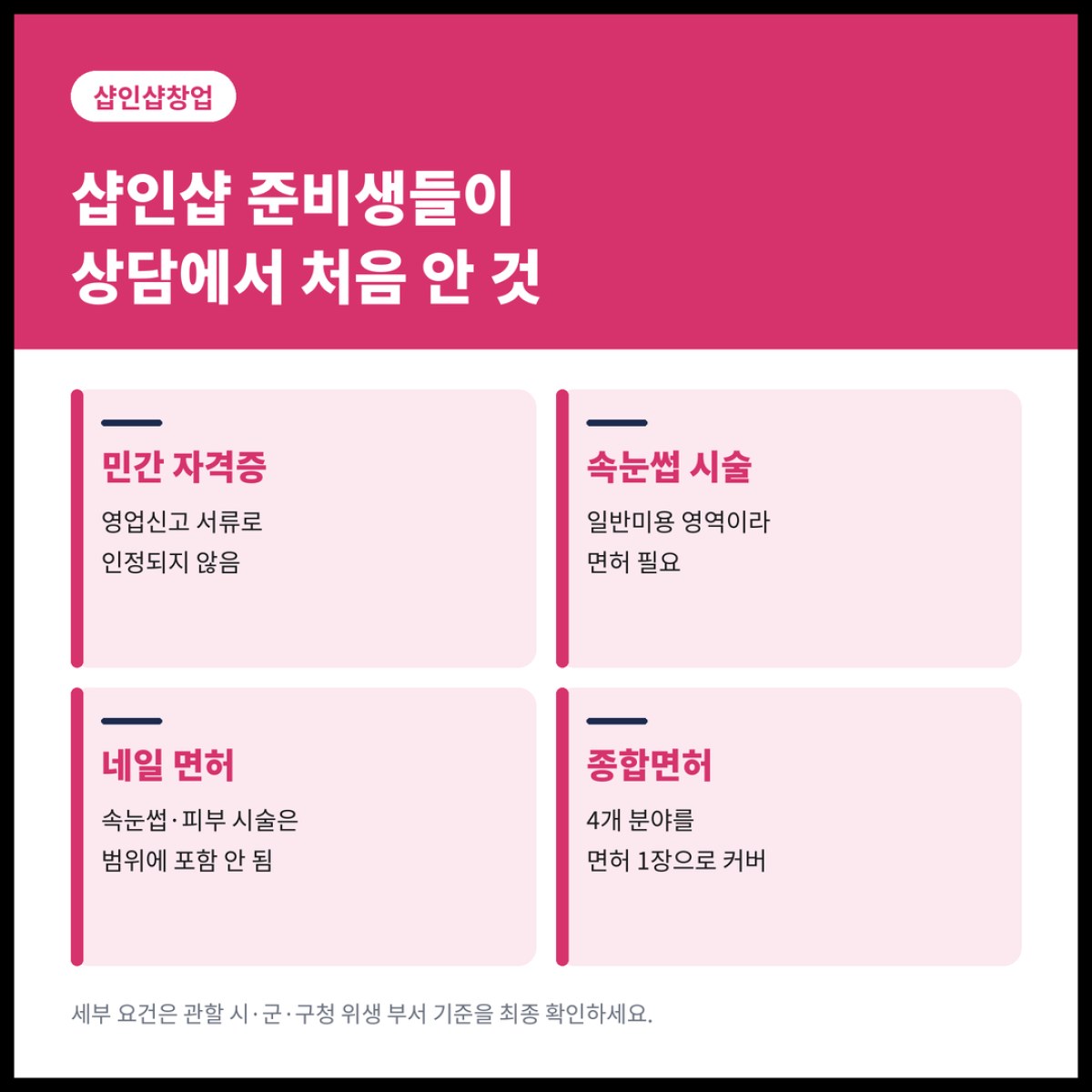 샵인샵창업 상담을 받으러 온 학생들이 공통으로 모르고 있던 건 미용종합면허증의 적용 범위였습니다
