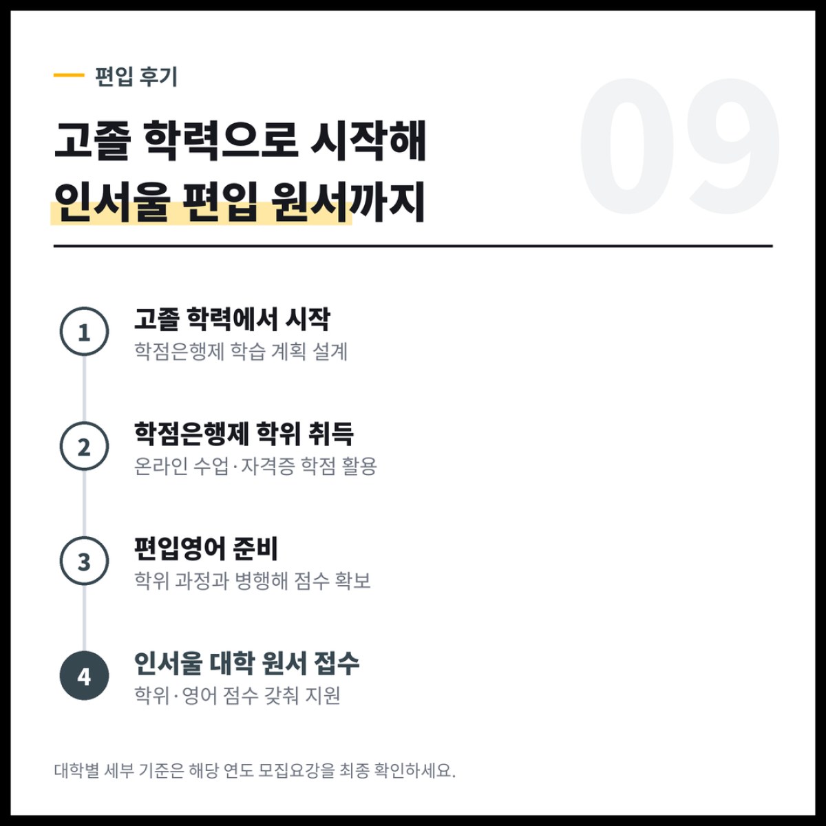 고졸 학력으로 시작한 제가 학점은행제 학위로 인서울 편입 원서를 넣기까지 걸린 과정입니다