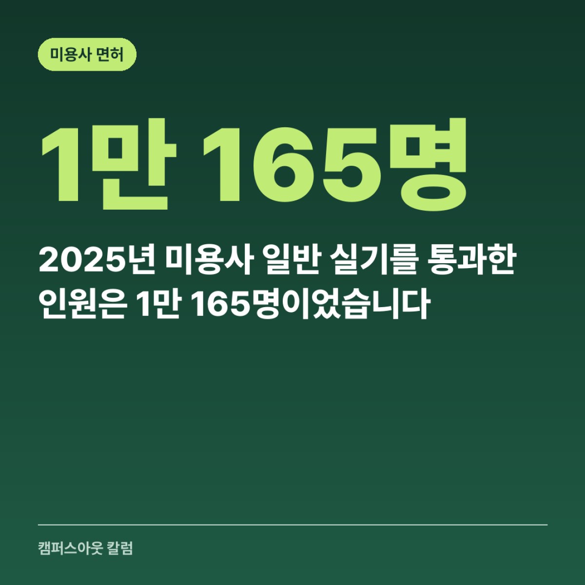 2025년 미용사 일반 실기를 통과한 인원은 1만 165명이었습니다