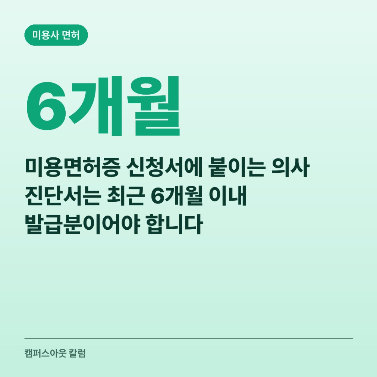 미용면허증 신청서에 붙이는 의사 진단서는 최근 6개월 이내 발급분이어야 합니다