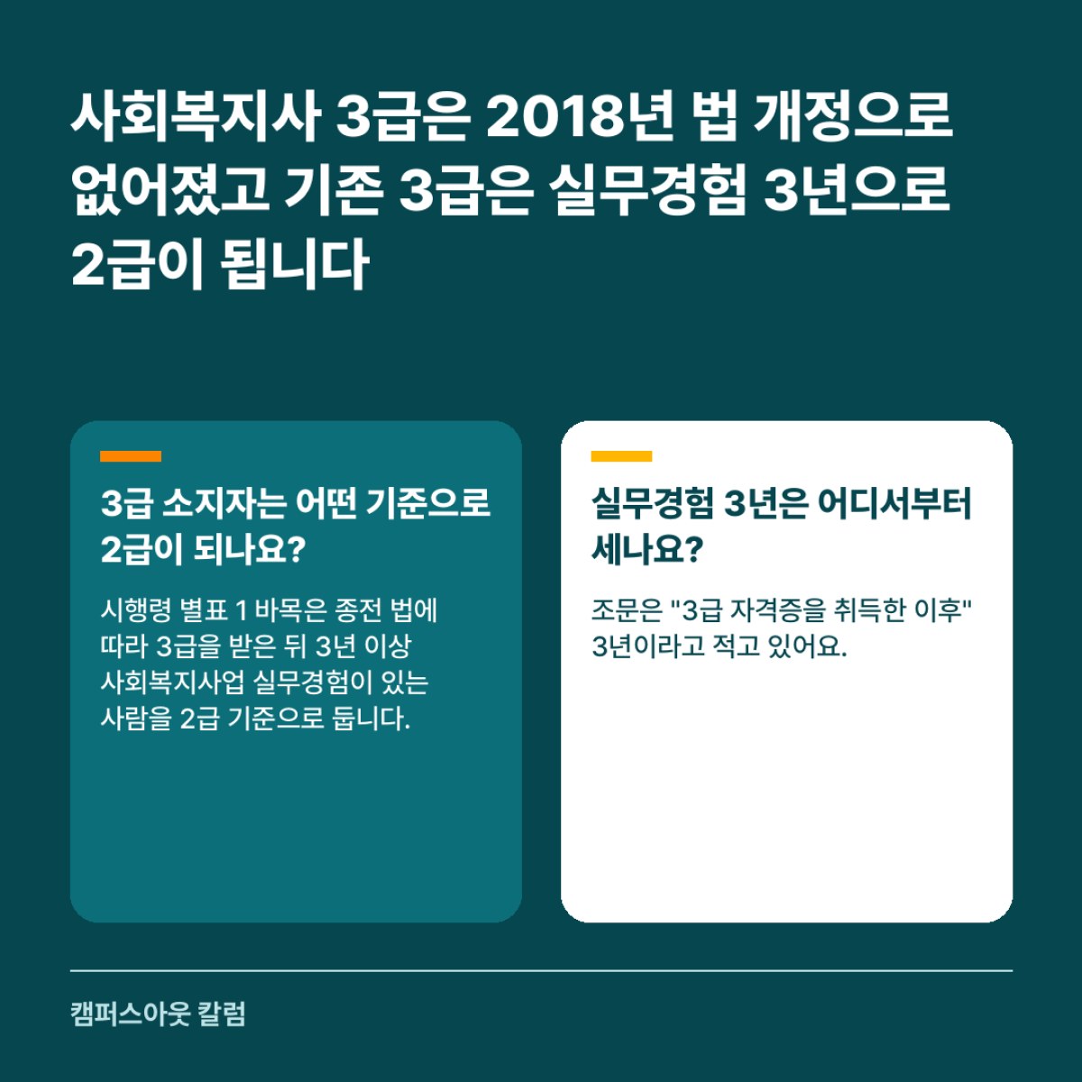 사회복지사 3급은 2018년 법 개정으로 없어졌고 기존 3급은 실무경험 3년으로 2급이 됩니다
