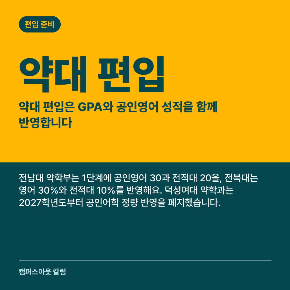 약대 편입은 GPA와 공인영어 성적을 함께 반영합니다