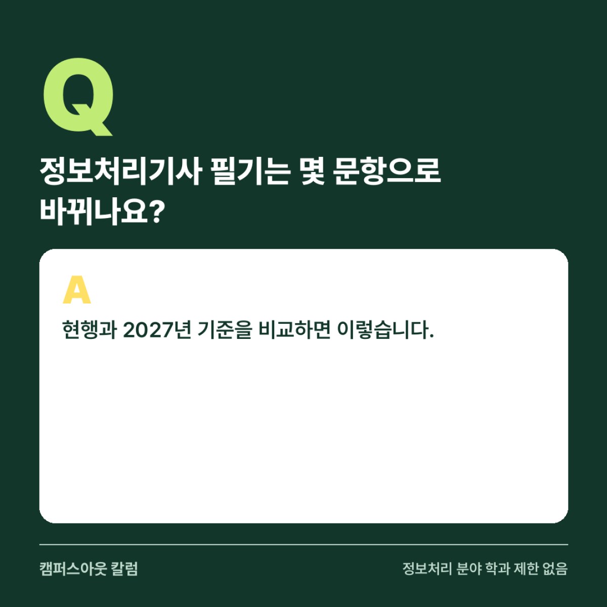 정보처리기사 필기가 2027년부터 80문항으로 줄어듭니다