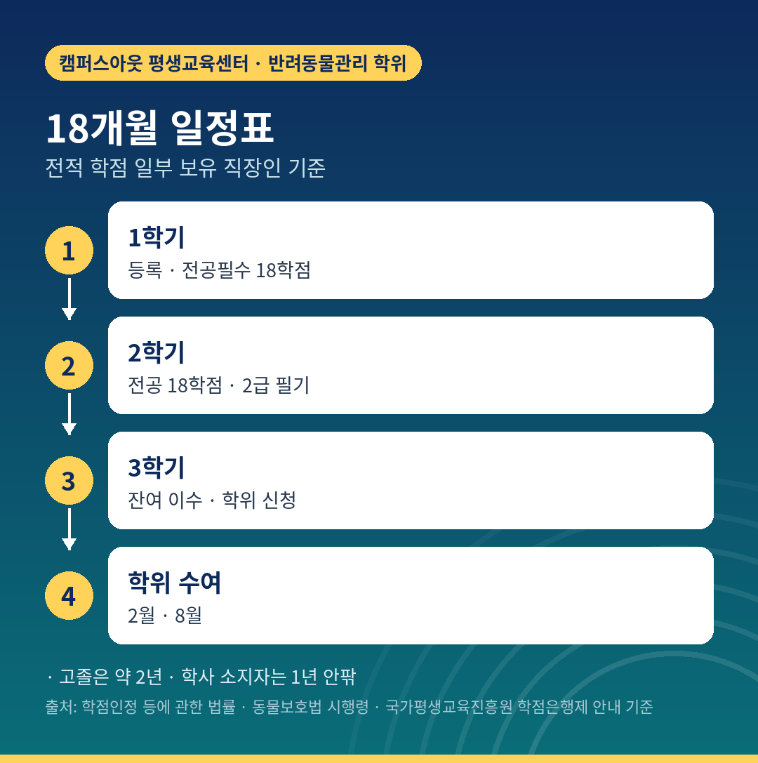 직장인 반려동물 학위 18개월 일정표