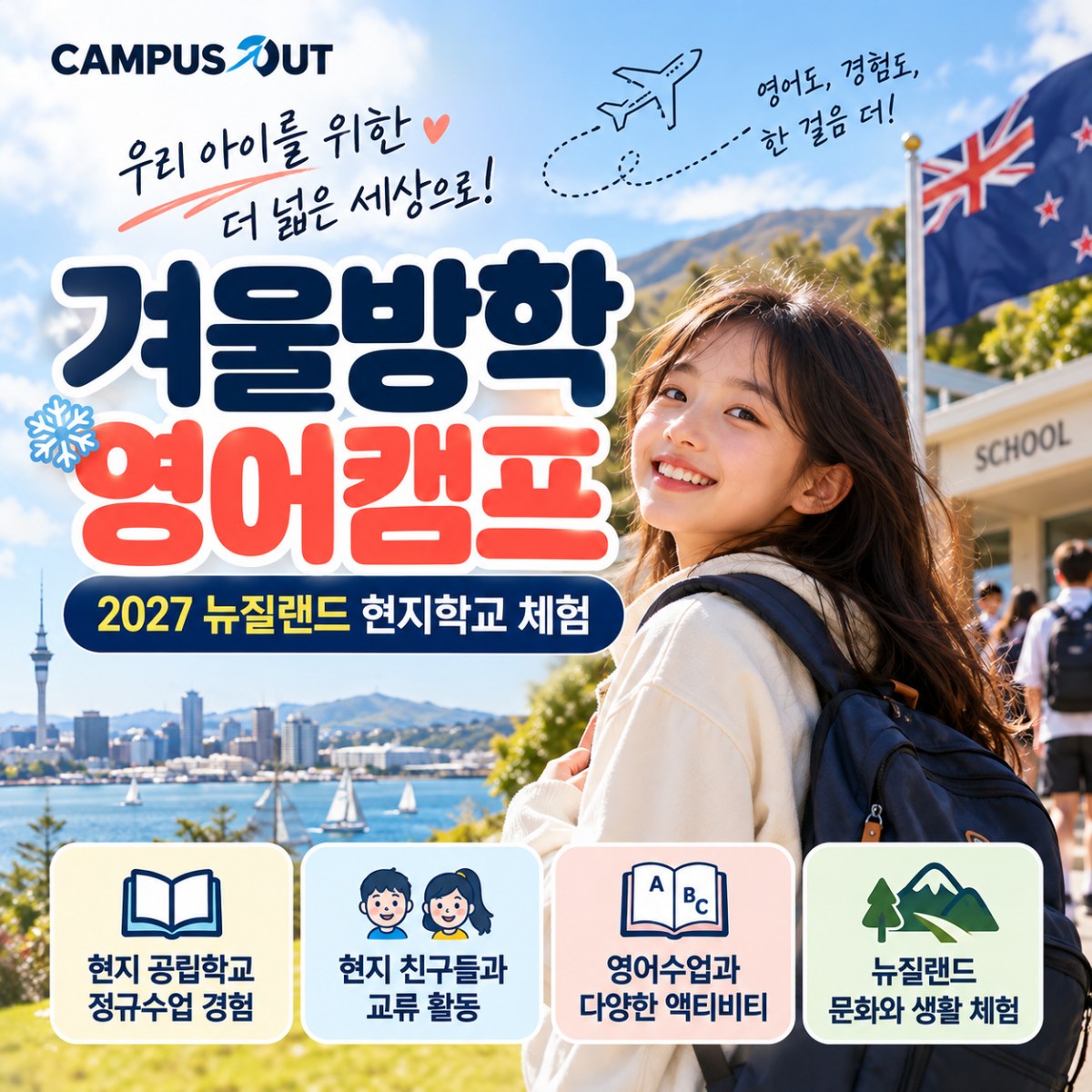 겨울방학 영어캠프, 우리 아이의 첫 해외학교 경험! 2027 뉴질랜드 캠프